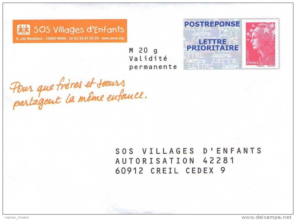 POSTREPONSE " SOS Villages D'Enfants "  NEUF ( 08P362 Repiquage Beaujard ) - PAP: Antwort/Beaujard