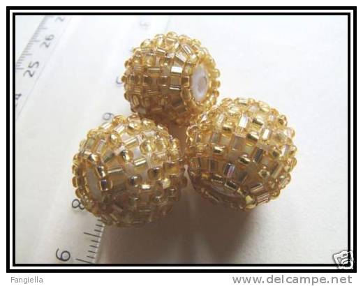 3 Perles Indiennes Doré Gros Trou Env18x19mm - Perle