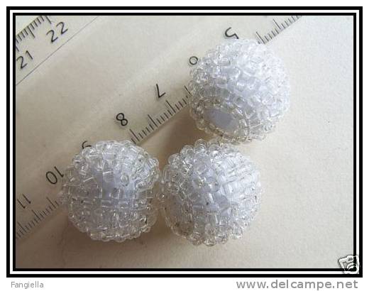3 Perles Indiennes Blanc Cristal Gros Trou Env. 19x19mm - Perles