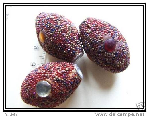 2 énorme Perle Indienne Lie De Vin Gros Trou Env32x20mm - Pearls