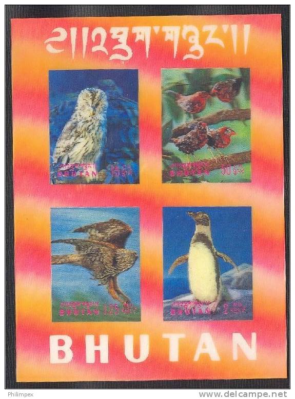 BHUTAN, Superb Souvenir Sheet 3-D Stamps BIRDS, Never Hinged With Penguin And Owl - Penguins