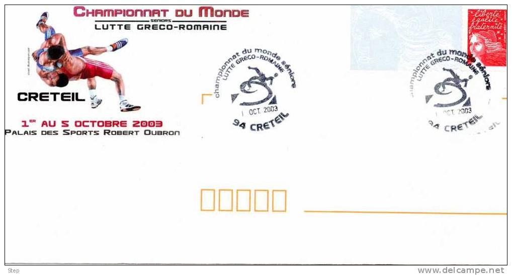 CRETEIL (VAL DE MARNE) : Oblitération Temporaire 2003 Championnat Du Monde De LUTTE GRECO-ROMAINE Sur PAP CONCORDANT - Wrestling