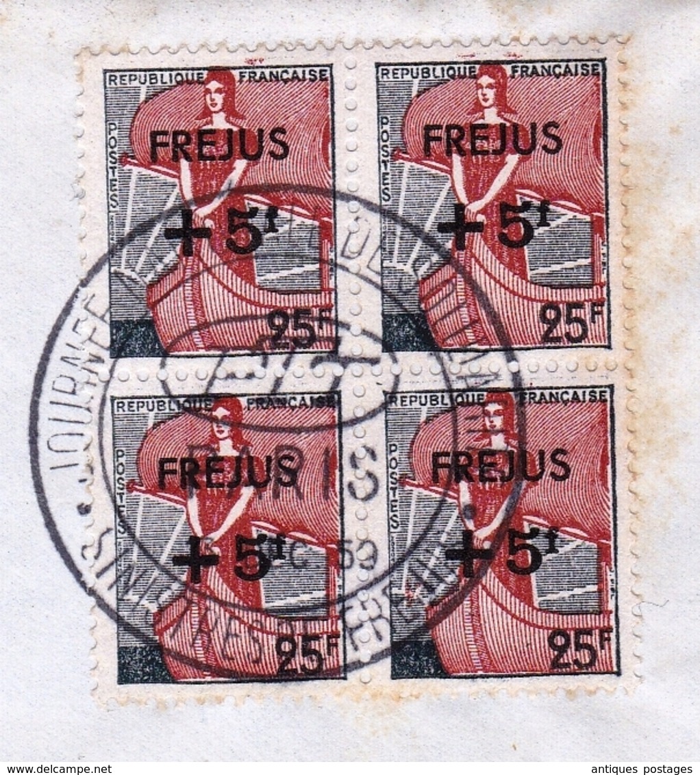 Bloc De 4 Timbres Marianne à La Nef Sinistrés De Fréjus 25F Var Barrage De Malpasset - 1950-1959