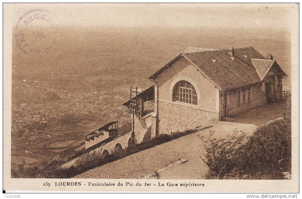 CPA SEPTEMBRE 1925 LOURDES FUNICULAIRE DU PIC DU JER LA GARE SUPERIEURE TRAIN TRANSPORT - Funicular Railway