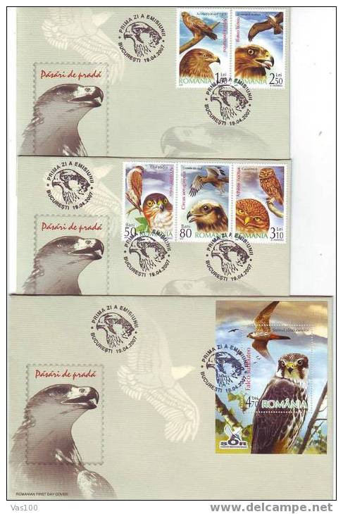 ROMANIA  2007 ,OISEAUX DE PROIE /birds Of Prey ,FDC. - FDC