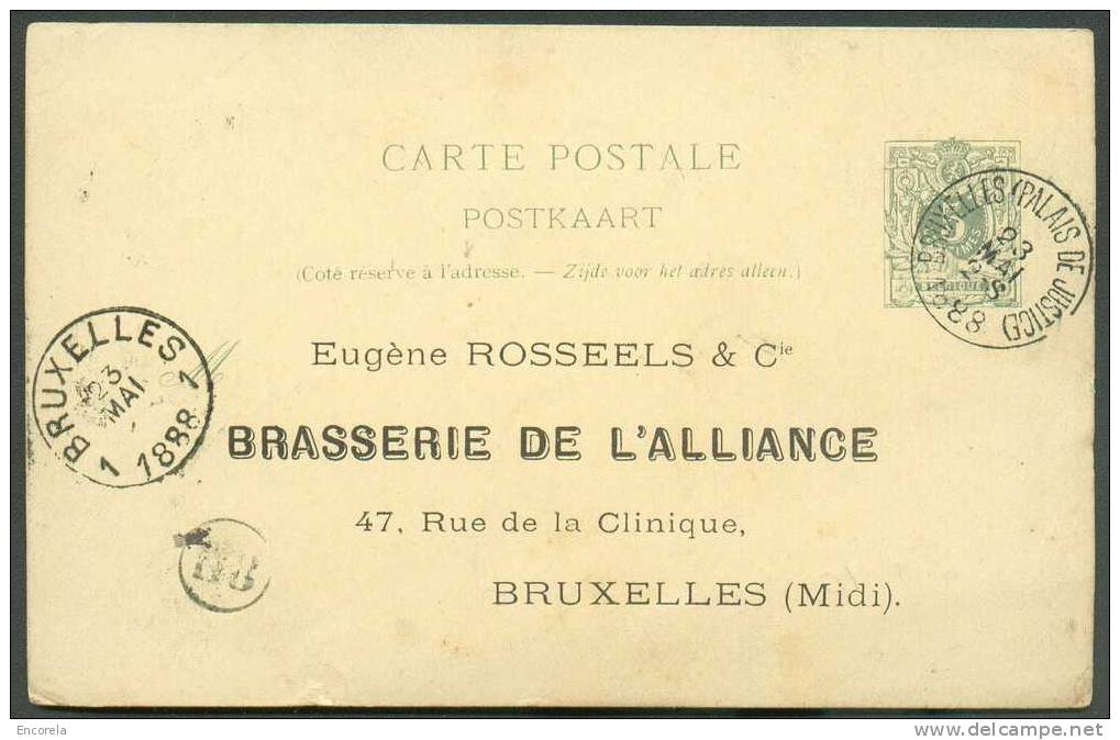 EP Carte N°13 Obl. Sc St-GILLES (BRUXELLES) Du 23 Mai 1883 Avec Repiquage BRASSERIE De L´ALLIANCE - Verso : Man. "Prière - Bières