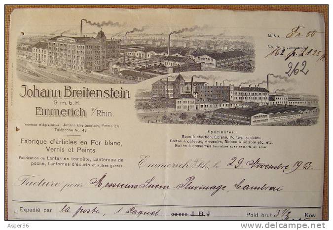 Articles En Fer, Johann Breitenstein, Emmerich Am Rhein 1913 Germany - Otros & Sin Clasificación