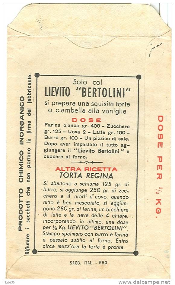 LIEVITO BERTOLINI -  TORINO - BUSTINA NUOVA - - Sonstige & Ohne Zuordnung