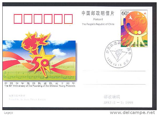 CHINE JP083FDC Pionniers - Postales