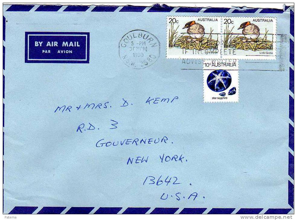 3483   Carta,   Aérea, GOULBURN N.S.W. ( Australia) 1980 - Cartas & Documentos