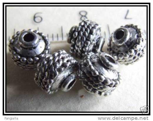 10 Perles En Argent Du Tibet Env. 7x7,5mm - Perle