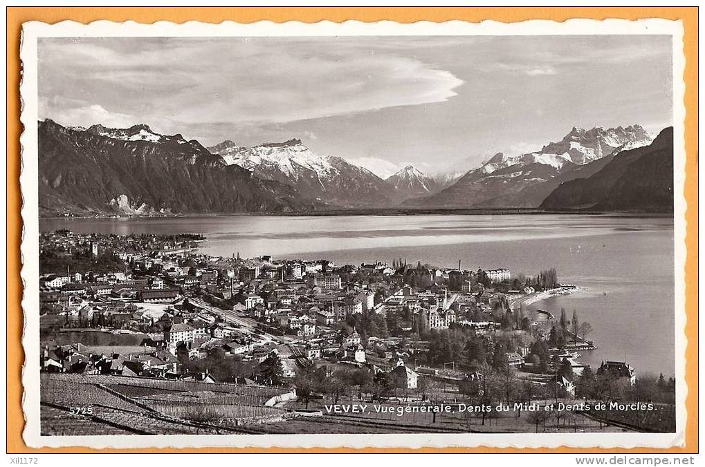 D286, Vaud, Vevey, Vue Générale, Dents Du Midi Et Dents De Morcles. Lac Léman. 1960 Corseaux Vers Winterthur. - Corseaux