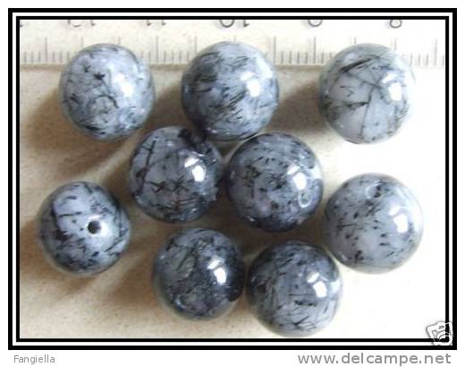 1 Perle Ronde En Quartz Rutile Noir Environ 12mm - Pearls