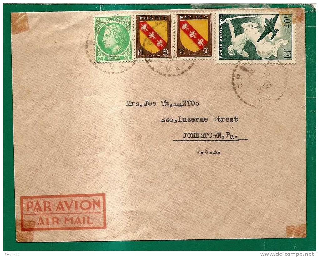 FRANCE - 1948 AIR MAIL COVER To PENN, USA  - Yvert # A16 + 757 (x2) + 680 - Lettres & Documents