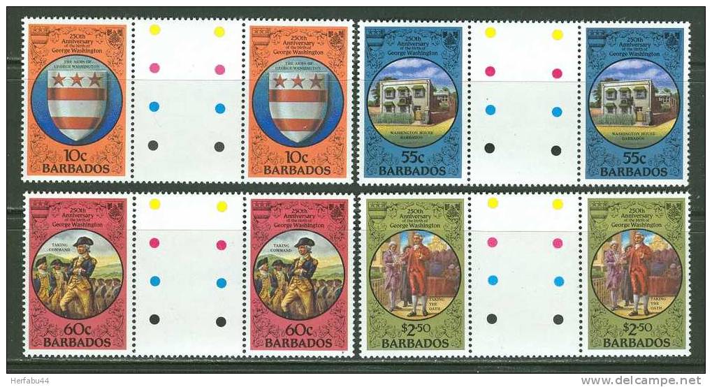 Barbados    George Washington    Set  (Gutter Pair)  SC# 594-97  MNH** - Barbados (1966-...)
