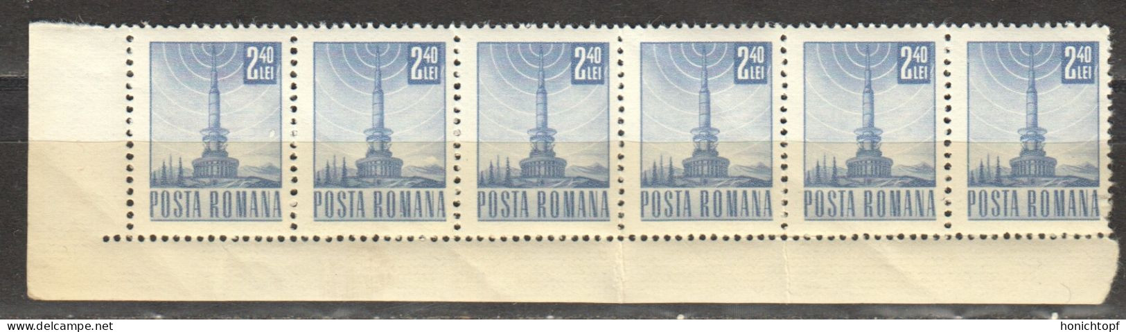 Rumänien; 1971; Michel 2960 **; Fernseeturm 6x Freimarke; Rand Und Eckstück - Neufs