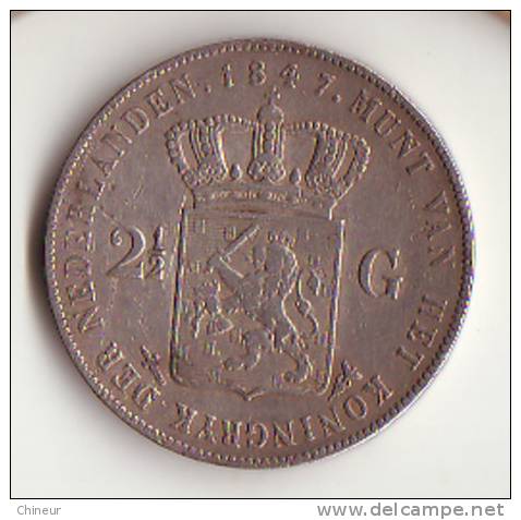 PAYS BAS GUILLAUME II 2 1/2 GUILDEN ARGENT 1847 - 1840-1849: Willem II