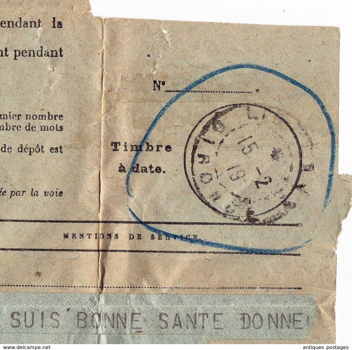 Libourne Gironde Télégramme 1919 - Télégraphes Et Téléphones