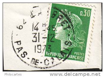 FRANCE  1970  -  Y&T  1611B  -  Cheffer   30c Vert  1 Bande De Phosphore  -  Oblitéré - 1967-1970 Marianne De Cheffer