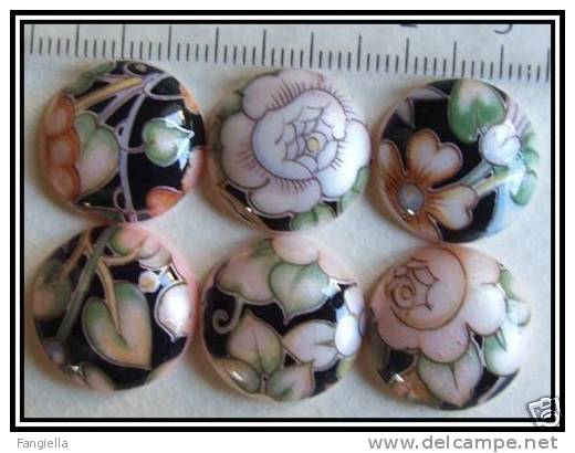 1 Cabochon Nature Fond Noir Sur Rose Environ 18mm - Parels