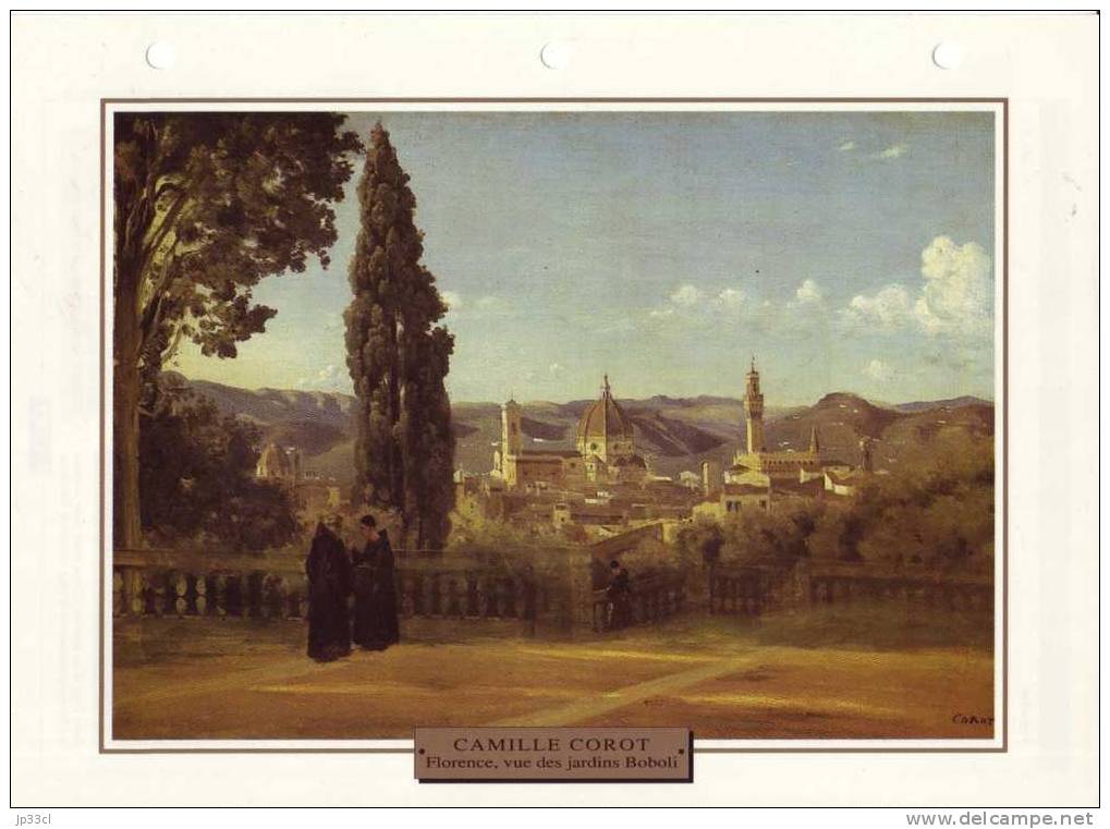 Reproduction De Florence, Vue Des Jardins Boboli, De Camille Corot (avec Fiche Explicative) - Autres & Non Classés