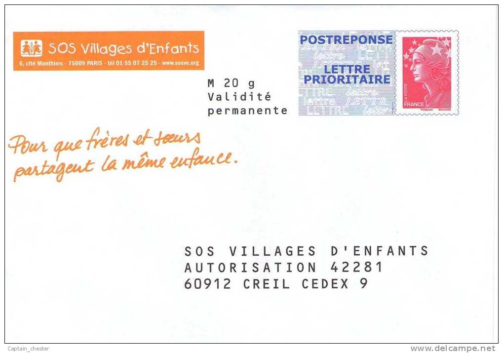 POSTREPONSE " SOS Villages D'Enfants "  NEUF ( 08P362 Repiquage Beaujard ) - Listos Para Enviar: Respuesta /Beaujard