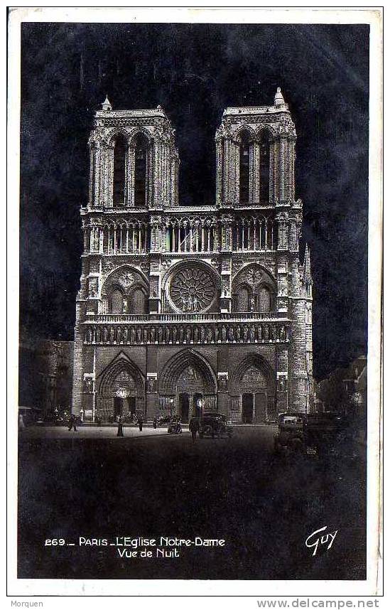 Postal Notre Dam De Paris. 1935  Vue Du Nuit - Notre Dame De Paris