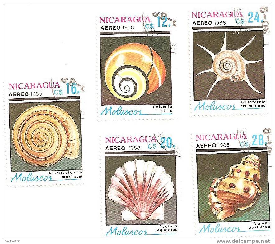 Nicaragua Poste Aérienne N°1240 à 1244 Oblitéré Coquillage - Conchas