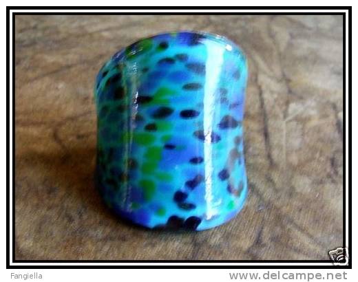 Bague En Verre Tons Vert Bleu Turquoise T. 59 Ou 8,5 - Ring