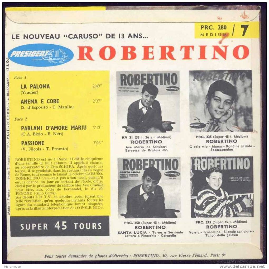 45T Robertino : La Paloma - Other - Italian Music