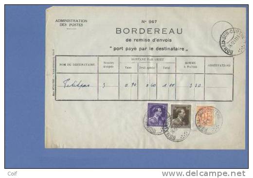 845+693+850 Op "Bordereau De Remis D´envois / Port Payé Par Le Destinataire" Met Stempel BOMAL-SUR-OURTHE - 1936-1957 Open Collar