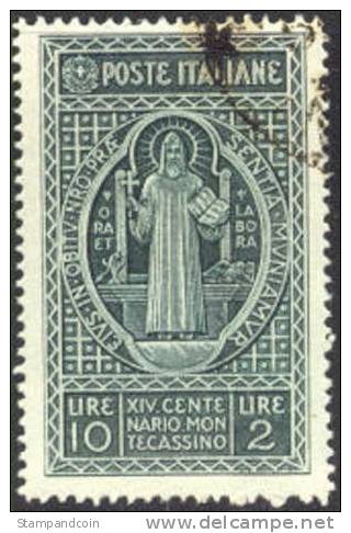 Italy #238 Used 10l + 2l St. Benedict From 1929 - Usati