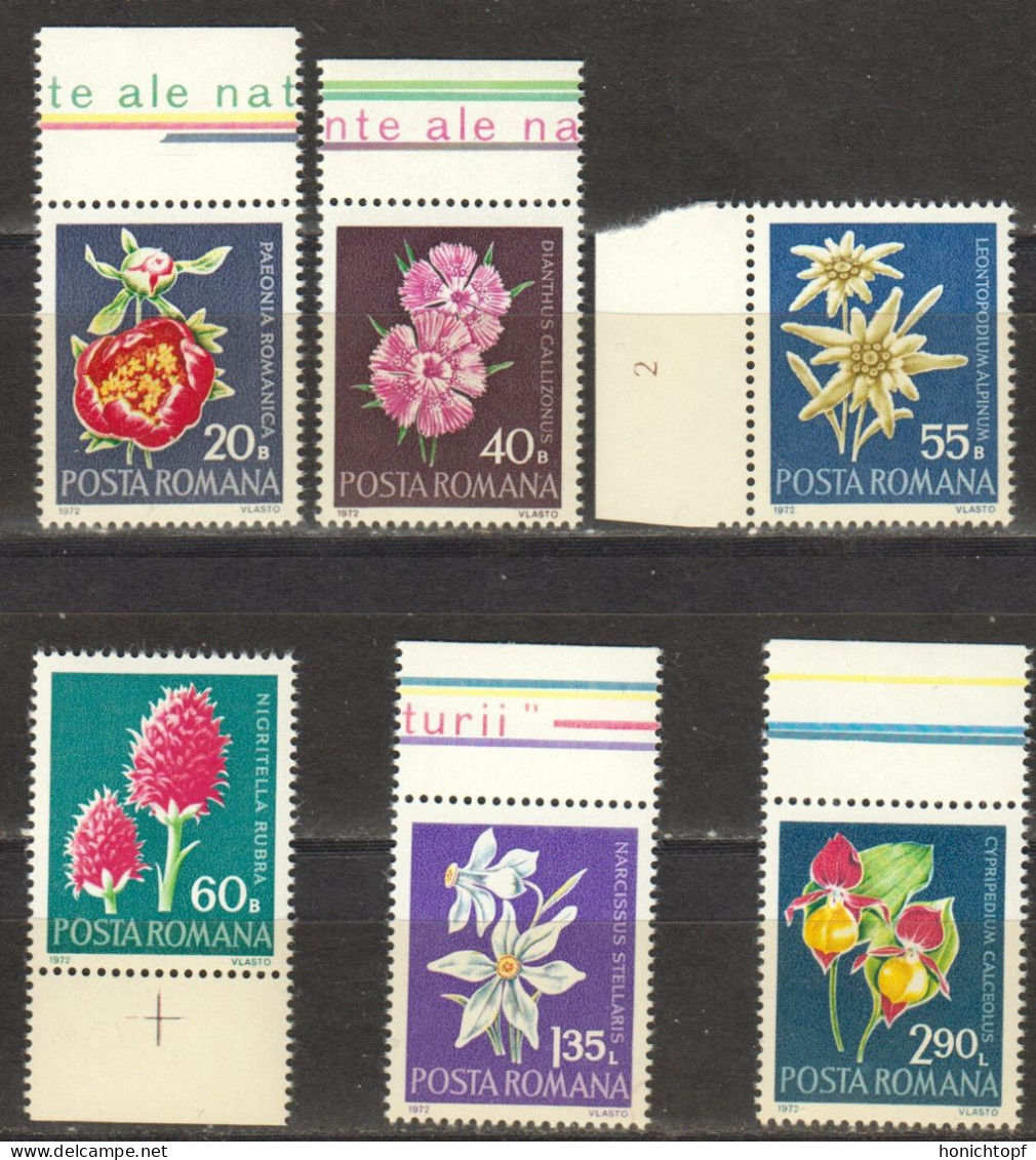 Rumänien; 1972; Michel 3023/8 **; Blumen; Randstück - Nuevos
