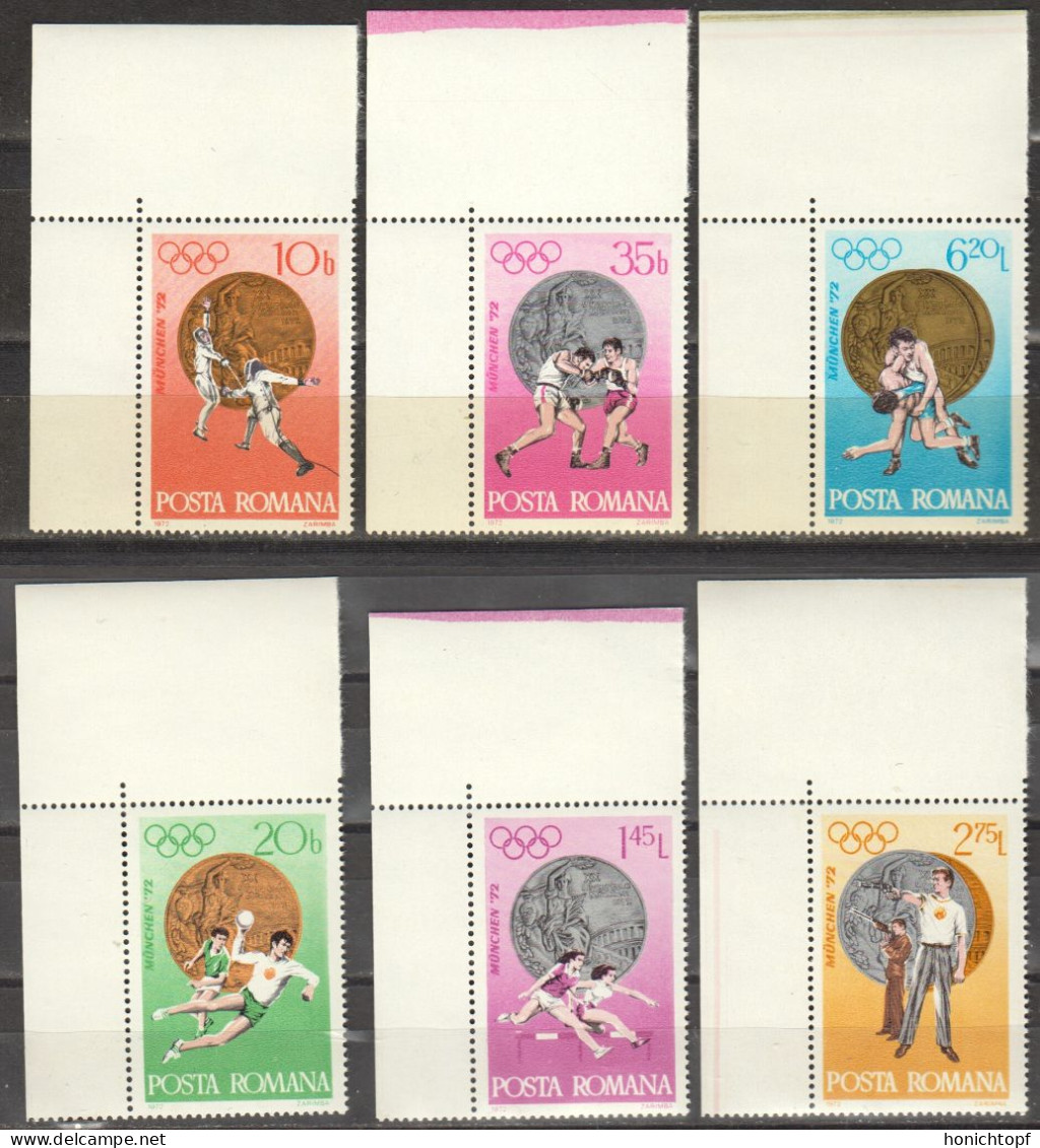 Rumänien; 1972; Michel 3060/5 **; Olimpische Sommerspiele München; Eckstück - Unused Stamps