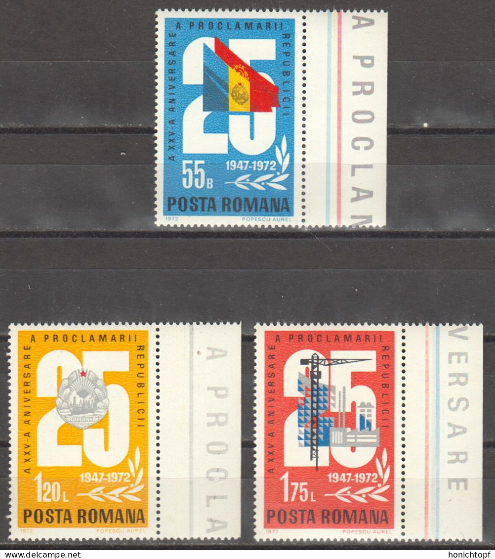 Rumänien; 1972; Michel 3080/2 **; 25 Jahre Volksrepublik; Randstück - Unused Stamps