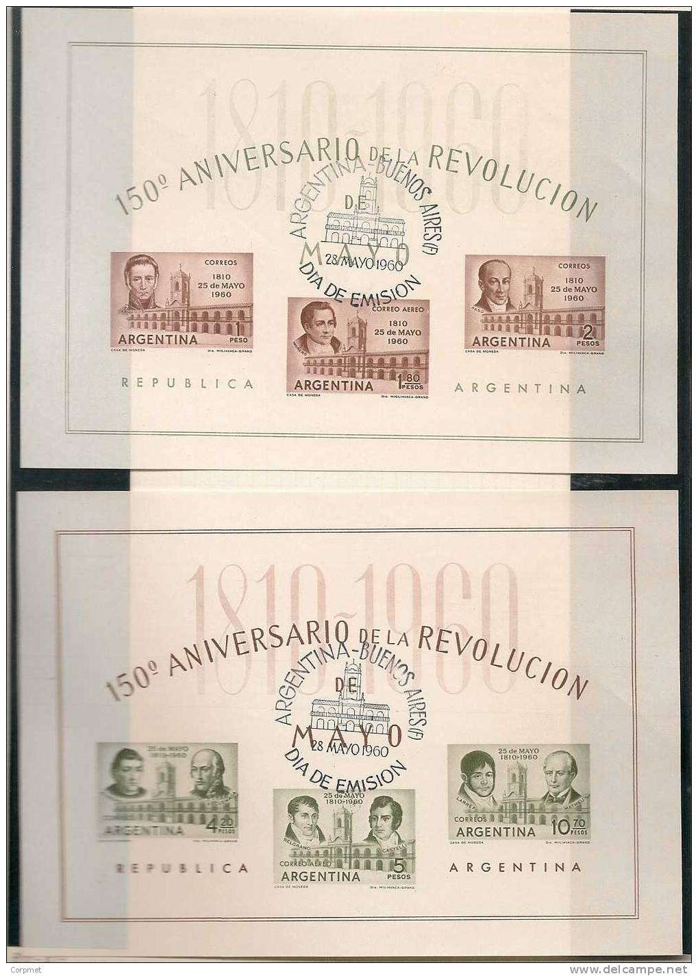 ARGENTINA - 1960 - REVOLUCION DE MAYO -  # Bloc 12- Bloc 13 Cancelled With First Day  - MINT (NH) - Blocks & Kleinbögen