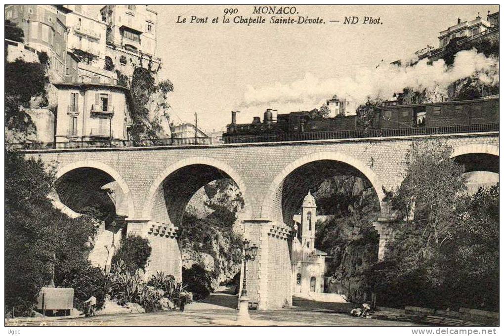 CPA -06 - ALPES-Mmes- MONACO - Le Pont Avec Train Et La Chapelle Sainte-Dévote - 864 - La Condamine