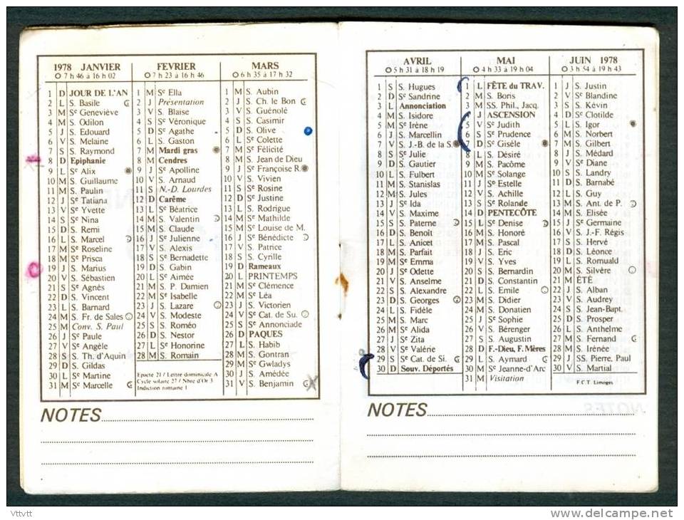 Calendrier 1978 (Petit Agenda), 8 Pages, St Germain-en-Laye, Marseille (Notre-Dame De La Garde, La Bonne Mère) - Tamaño Pequeño : 1971-80