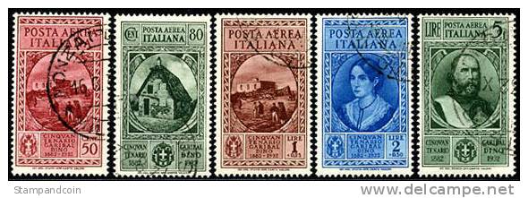 Italy C35-39 Used Garibaldi Airmail Set From 1932 - Posta Aerea