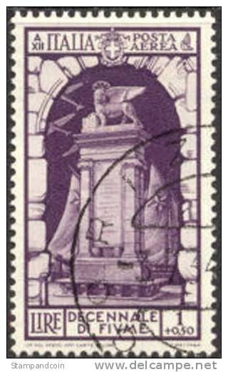 Italy C59 Used 1l + 50c Fiume Airmail From 1934 - Poste Aérienne