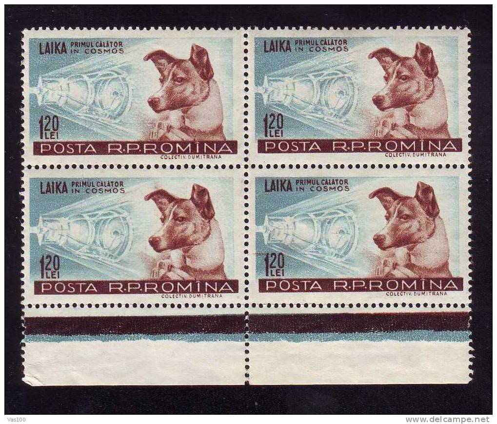 Romania 1957 LAIKA FIRST DOG  IN SPACE,stamp In Block Of Four. - Europa