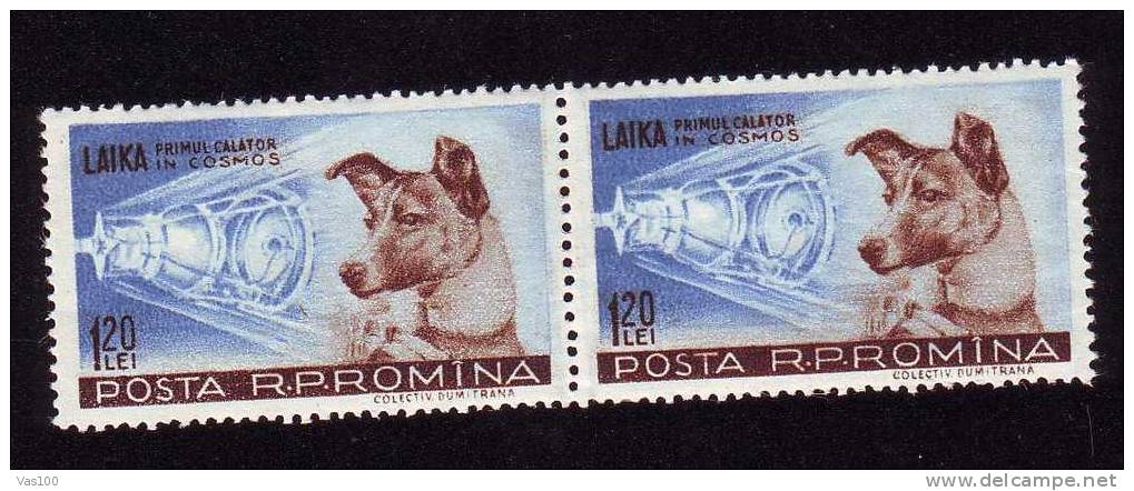 Romania 1957 LAIKA FIRST DOG  IN SPACE,stamp In Pair MNH. - Europe