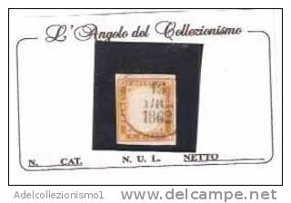 27454)francobollo Antichi Stati Sardegna - 10c - Usato - Cat. N°14e - Sardaigne