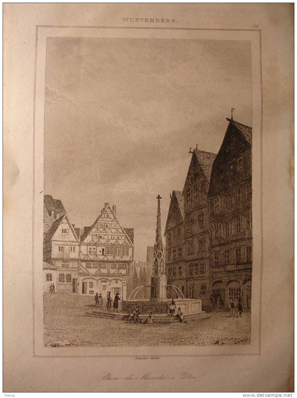 ANCIENNE GRAVURE De 1842 - WURTEMBERG PLACE DU MARCHE A ULM - ALLEMAGNE - GERMANY PRINT - Collections