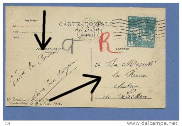 90 Op Kaart "parc KOEKELBERG" Met Stempel BRUSSEL Naar "SA MAJESTE LA REINE / CHATEAU DE LEAKEN" !!!!Rare !!!!!! - 1910-1911 Caritas