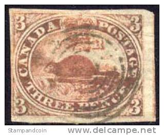 Canada #1 Used 3c Beaver Of 1851 (Laid Paper) - Oblitérés