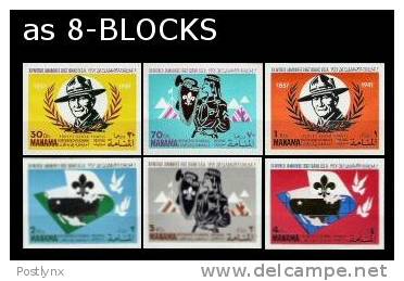 MANAMA 1967. Scouts. IMPERF.8-BLOCKS:6 (48 Stamps)      [non Dentelé,Geschnitten,no Dentado,non  Dentellato,ongetande] - Manama
