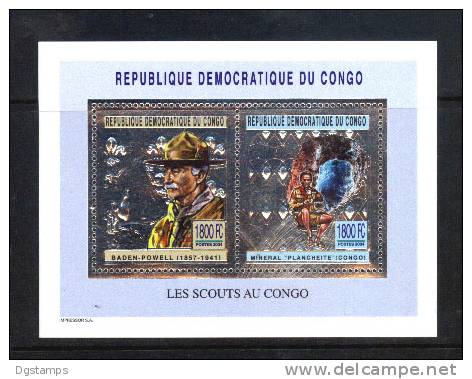 R. D. Congo Yv BF 70HH 1800F+1800F Sir Baden Powell, Scout Y Mineral Plancheite Del Congo. - Neufs