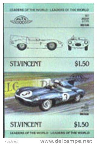 ST.VINCENT 1984. Car Sport Jaguar D-Type Issue:II $1.50. IMPERF Se-tenant PAIR  [non Dentelé,Geschnitten,no Dentado,non - St.Vincent (1979-...)