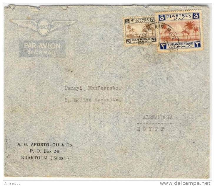 Sudan Air Mail Alexandria By Craft Palms Stamps 1942 - Sudan (1954-...)